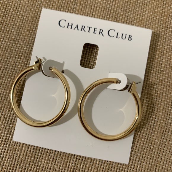Charter Club Goldtone Tube Hoop Earrings - Picture 2 of 9